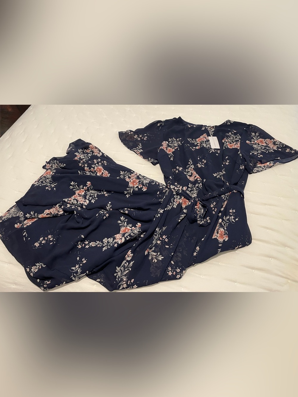 Baltic Born Naomi Navy Floral Maxi Dress with Short Sleeves